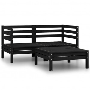 3 pcs conjunto lounge de jardim pinho maciço preto H