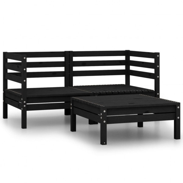 3 pcs conjunto lounge de jardim pinho maciço preto M 2