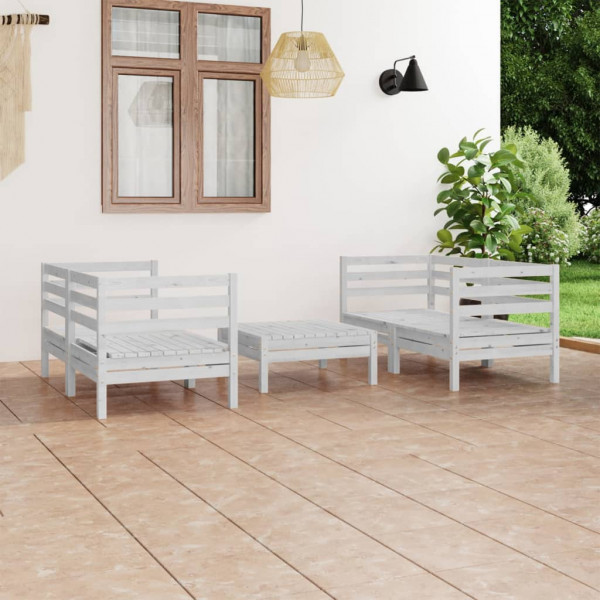 5 pcs conjunto lounge de jardim pinho maciço branco D