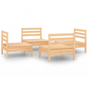 4 pcs conjunto lounge de jardim pinho maciço H