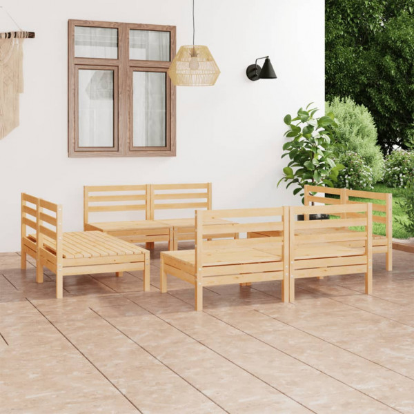 8 pcs conjunto lounge de jardim pinho maciço D