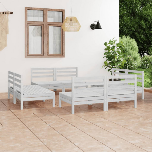 8 pcs conjunto lounge de jardim pinho maciço branco D