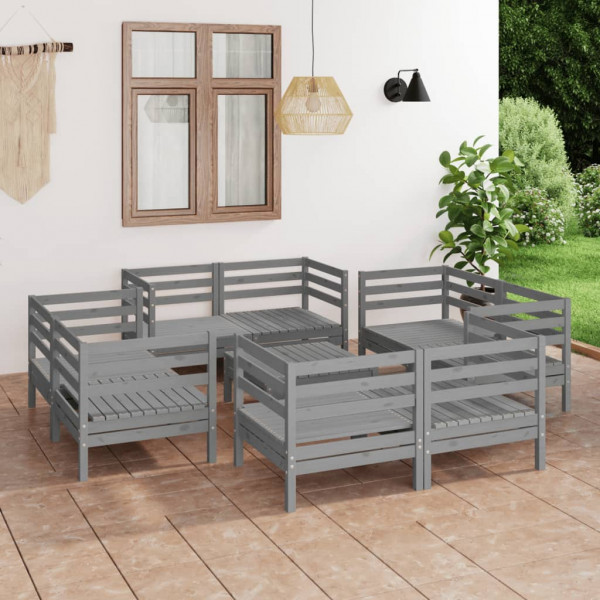 Juego de muebles de jardín 9 piezas madera maciza de pino gris D
