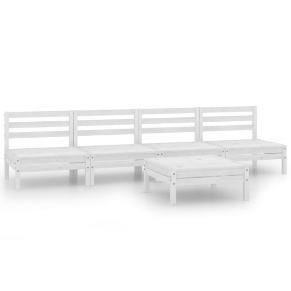 5 pcs conjunto lounge de jardim pinho maciço branco M 2