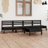 5 pcs conjunto lounge de jardim pinho maciço preto 1