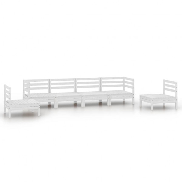 6 pcs conjunto lounge de jardim pinho maciço branco M 2