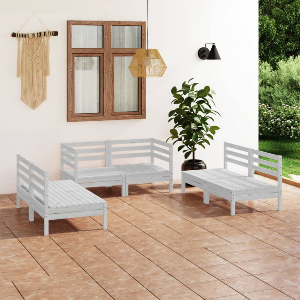 6 pcs conjunto lounge de jardim pinho maciço branco D