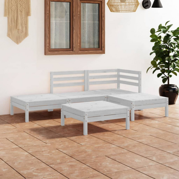 5 pcs conjunto lounge de jardim pinho maciço branco D