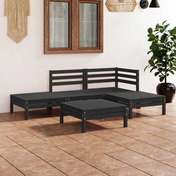 5 pcs conjunto lounge de jardim pinho maciço preto D