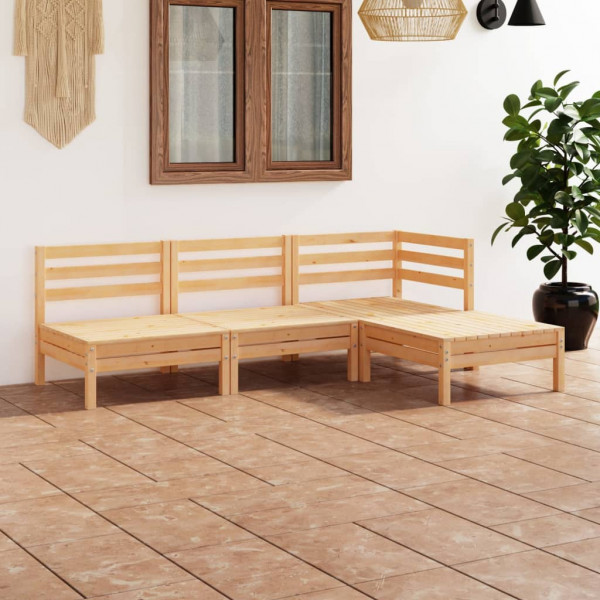 4 pcs conjunto lounge de jardim pinho maciço D