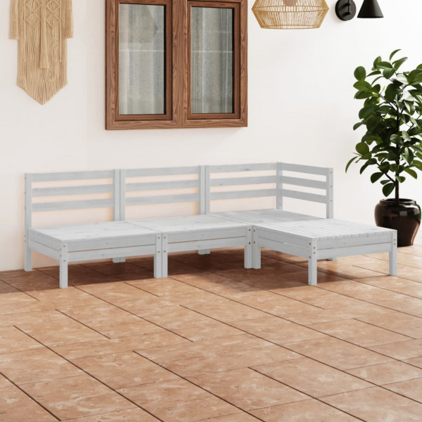 4 pcs conjunto lounge de jardim pinho maciço branco D