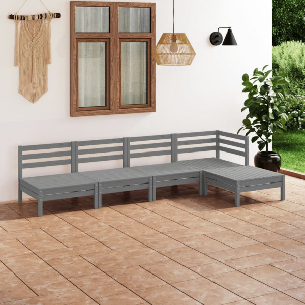 5 pcs conjunto lounge de jardim pinho maciço cinzento D