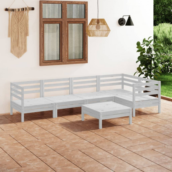 6 pcs conjunto lounge de jardim pinho maciço branco D