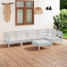 6 pcs conjunto lounge de jardim pinho maciço branco 1