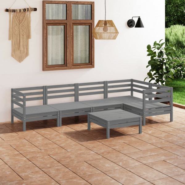 Juego de muebles de jardín 6 piezas madera maciza de pino gris D