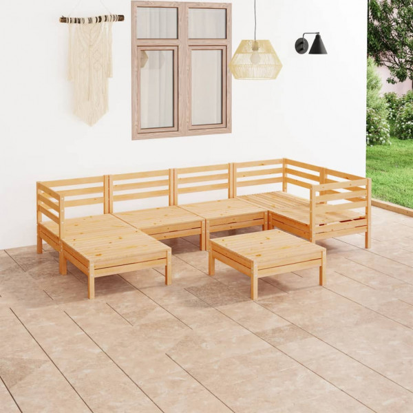 7 pcs conjunto lounge de jardim pinho maciço D