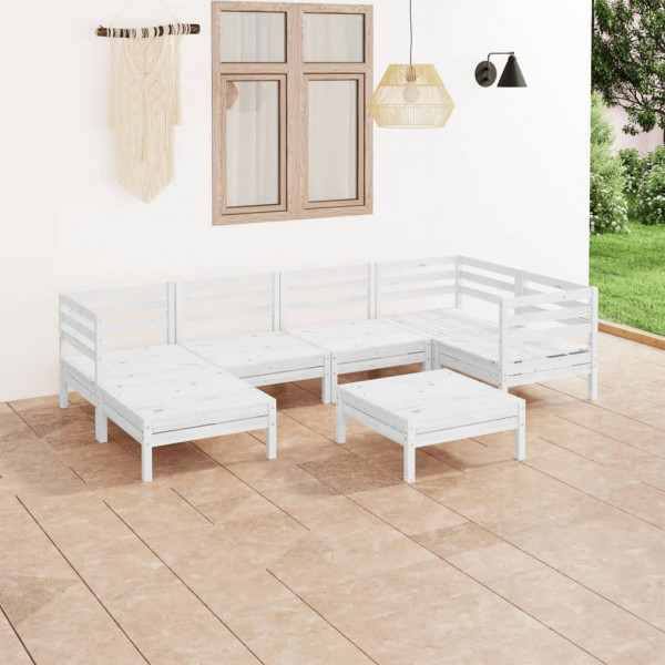 7 pcs conjunto lounge de jardim pinho maciço branco D