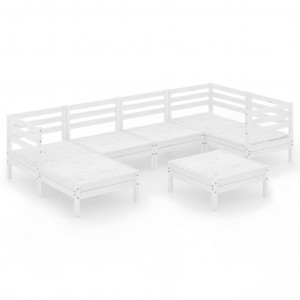 7 pcs conjunto lounge de jardim pinho maciço branco H