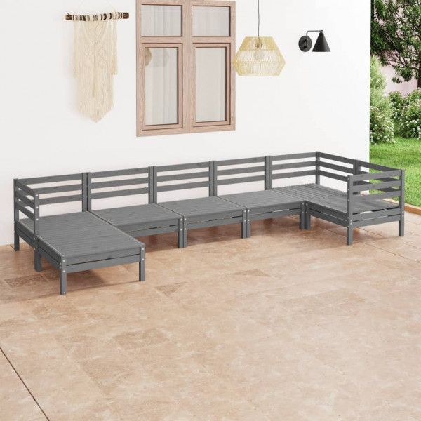 7 pcs conjunto lounge de jardim pinho maciço cinzento D