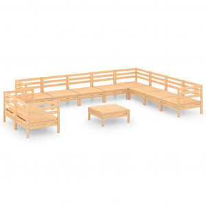 Juego de muebles de jardín 11 piezas madera maciza de pino H