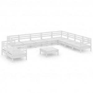 11 pcs conjunto lounge de jardim pinho maciço branco H