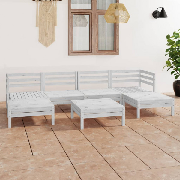7 pcs conjunto lounge de jardim pinho maciço branco D
