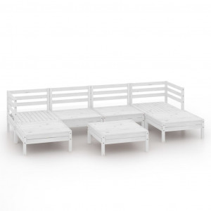 7 pcs conjunto lounge de jardim pinho maciço branco H