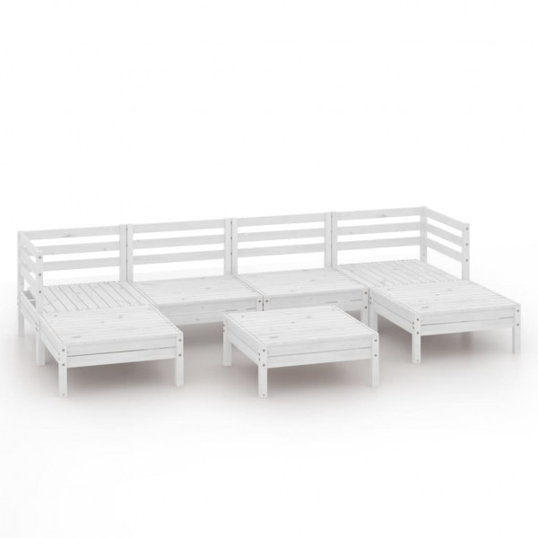 7 pcs conjunto lounge de jardim pinho maciço branco M 2