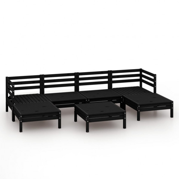 7 pcs conjunto lounge de jardim pinho maciço preto M 2