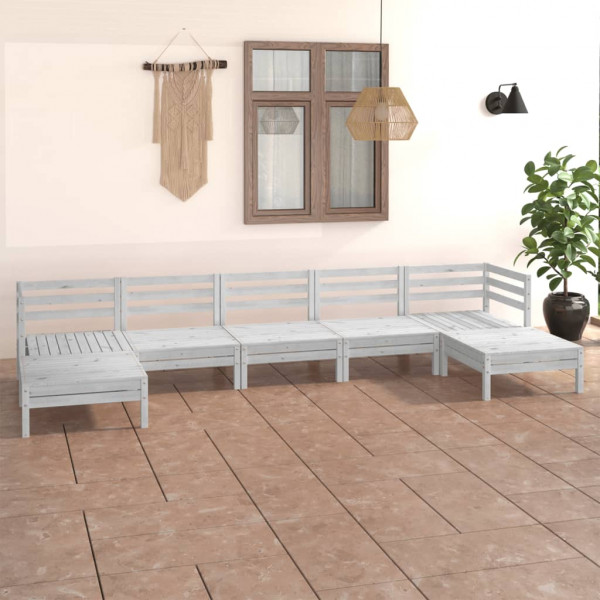 7 pcs conjunto lounge de jardim pinho maciço branco D