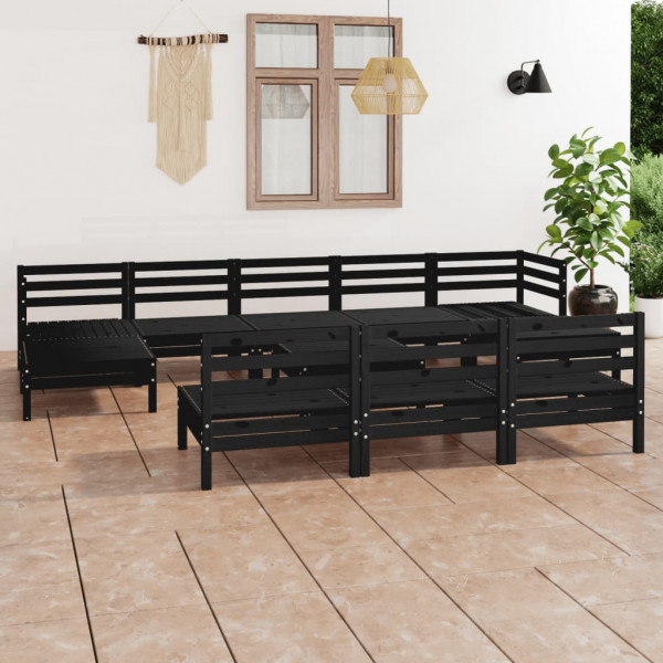 11 pcs conjunto lounge de jardim pinho maciço preto D