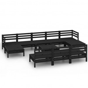 11 pcs conjunto lounge de jardim pinho maciço preto H