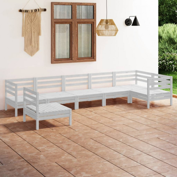 7 pcs conjunto lounge de jardim pinho maciço branco D