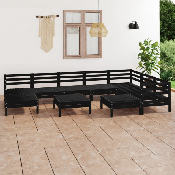 Juego de muebles de jardín 10 pzas madera maciza de pino negro D