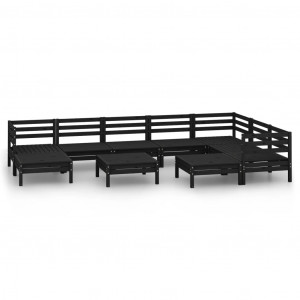 10 pcs conjunto lounge de jardim pinho maciço preto H