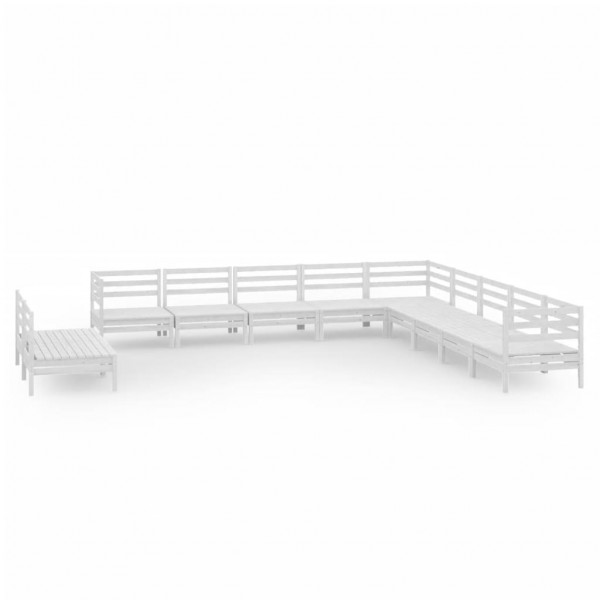 11 pcs conjunto lounge de jardim pinho maciço branco M 2