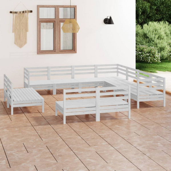 11 pcs conjunto lounge de jardim pinho maciço branco D