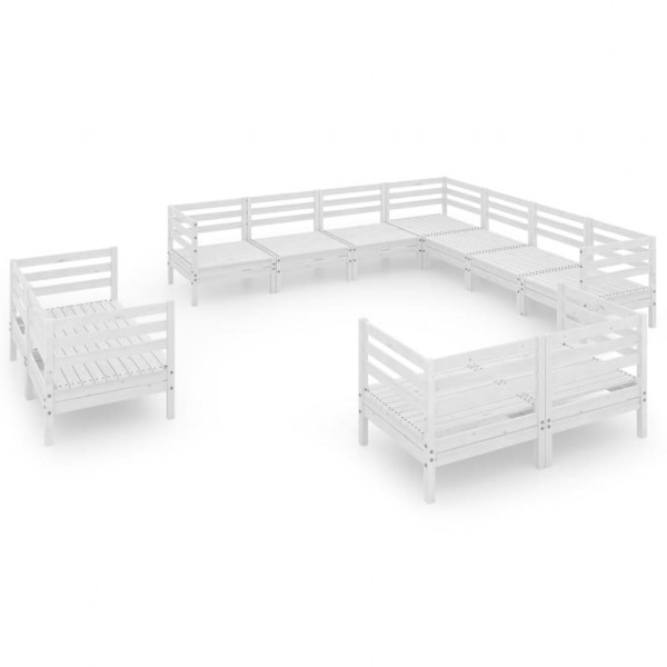11 pcs conjunto lounge de jardim pinho maciço branco M 2