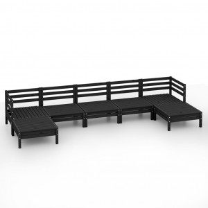 7 pcs conjunto lounge de jardim pinho maciço preto H
