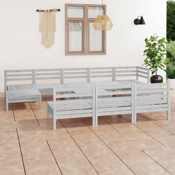 11 pcs conjunto lounge de jardim pinho maciço branco D