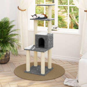 Rascador para gatos con postes de sisal gris claro 105 cm H