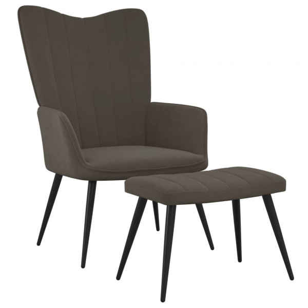 Silla de relajación con taburete terciopelo gris oscuro D