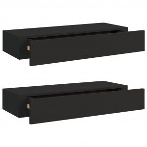 Estantes de pared con cajón 2 uds MDF negro 60x23.5x10 cm H