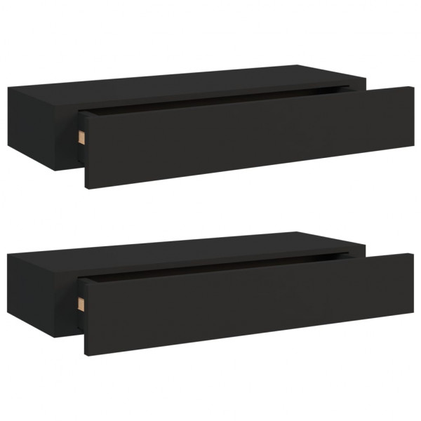 Prateleiras de parede c/ gavetas 2 pcs MDF 60x23.5x10 cm preto M 2