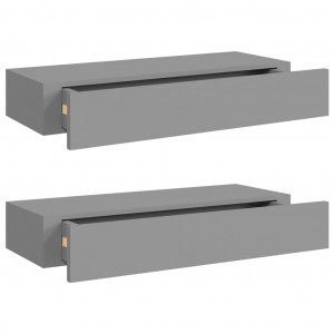 Prateleiras de parede c/ gavetas 2pcs MDF 60x23.5x10cm cinzento H