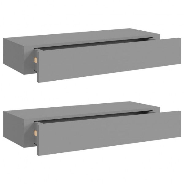 Estantes de pared con cajón 2 uds MDF gris 60x23.5x10 cm M 2