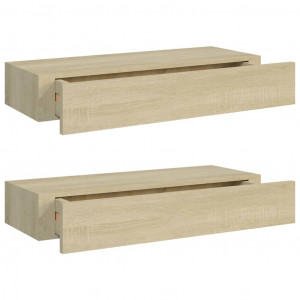 Prateleiras parede c/ gavetas 2 pcs MDF 60x23.5x10 cm carvalho H
