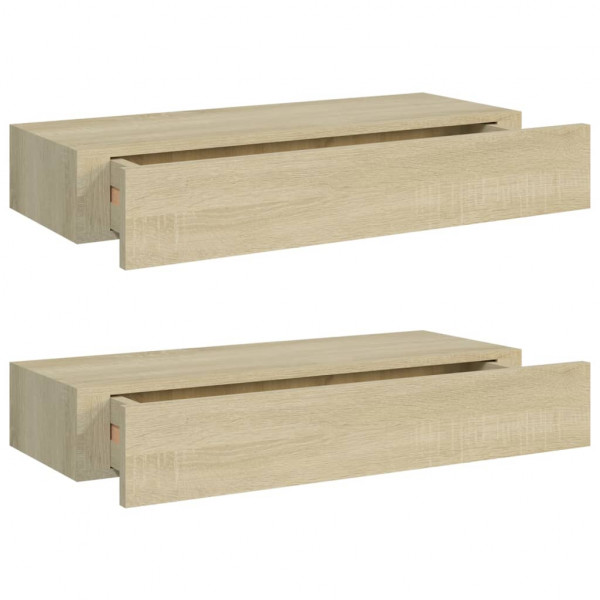 Prateleiras parede c/ gavetas 2 pcs MDF 60x23.5x10 cm carvalho M 2