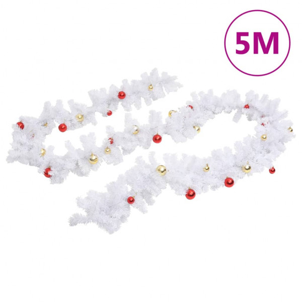 Guirnalda de Navidad decorada con bolas blanco 5 m M 2