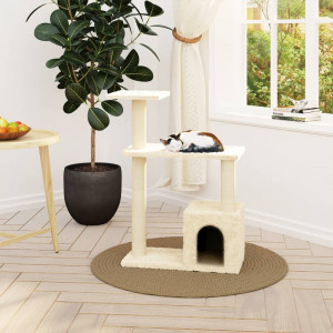 Rascador para gatos con postes de sisal crema 70 cm H
